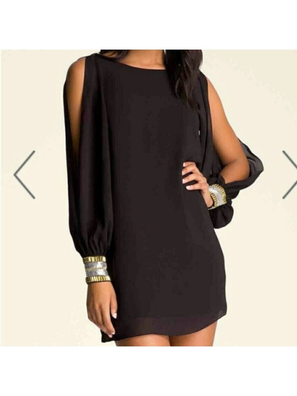 Bebe Embellished Cuff Sheer Sleeve Shift Dress Size XS - Picture 2 of 12